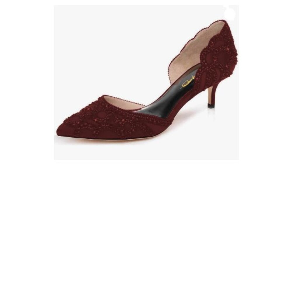 XYD Women's Pumps, Elegant Pointed Toe, D'Orsay Kitten Low Heels, Rhinestone